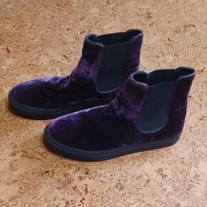 All Saints Purple Velvet Elastic Gore Step In Flat Ankle Boots Size 39 (8.5)